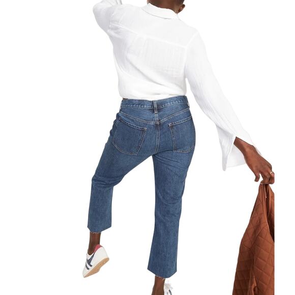 NEW OLD NAVY Blue Distressed High Waisted Button Fly Straight Leg Denim Jeans 8 - Picture 12 of 13